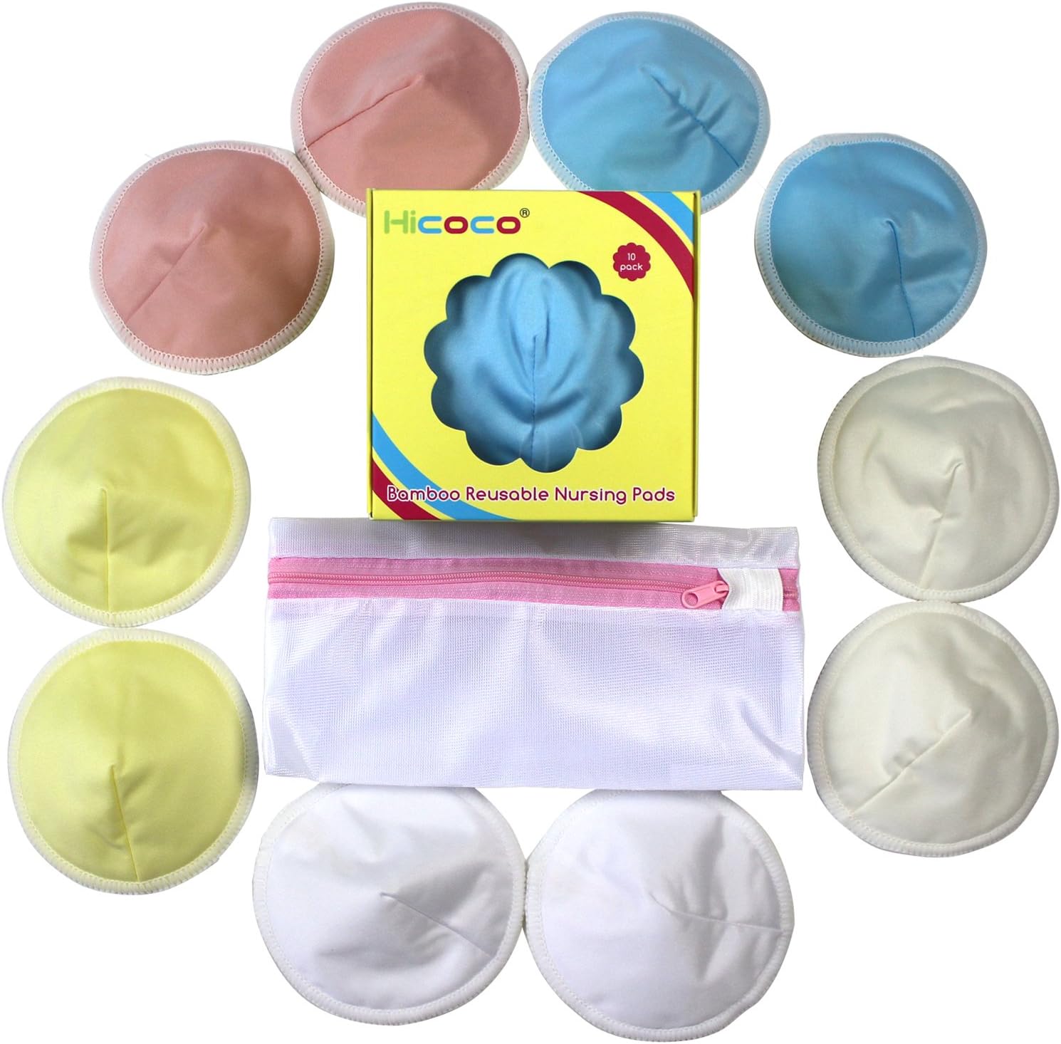 Organic bamboo nursing pads reusable washable breastfeeding pads, contoured, super absorbent