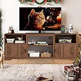 Fluted TV Stand for Tvs up to 80",Mid Century Modern TV Stand with Open Adjustable Shelf,Entertainment Center Wood TV Media Console with Cord Holes for Living Room Furniture Bedroom,Walnut
