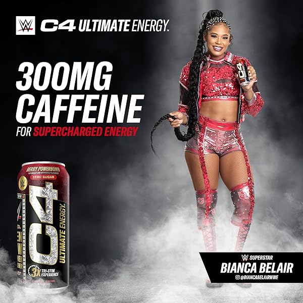 CELLUCOR C4 ULTIMATE X WWE | PRE WORKOUT SUGAR FREE ENERGY DRINK | TRI-STIM EXPERIENCE WITH 300MG CAFFEINE + TEACRINE + DYNAMINE | BERRY POWERBOMB | 16OZ (PACK OF 12)