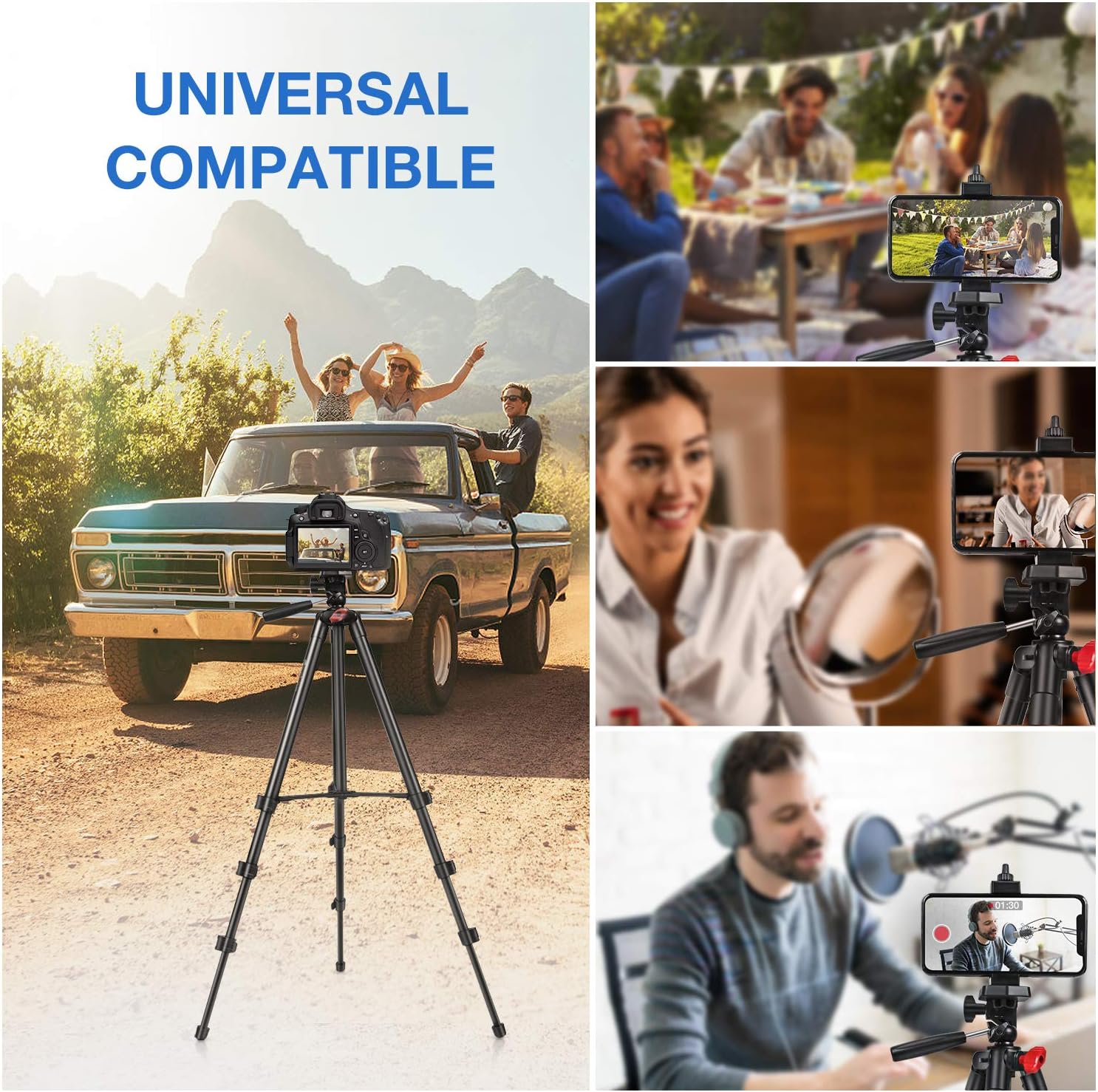 Yesker Phone Tripod，52" Adjustable Premium Aluminum Alloy Tripod Stand with Cell Phone Mount Holder Smartphone Bluetooth Remote Shutter for Travel Zoom TikTok Video Photography Blogging Portrait : Camera & Photo