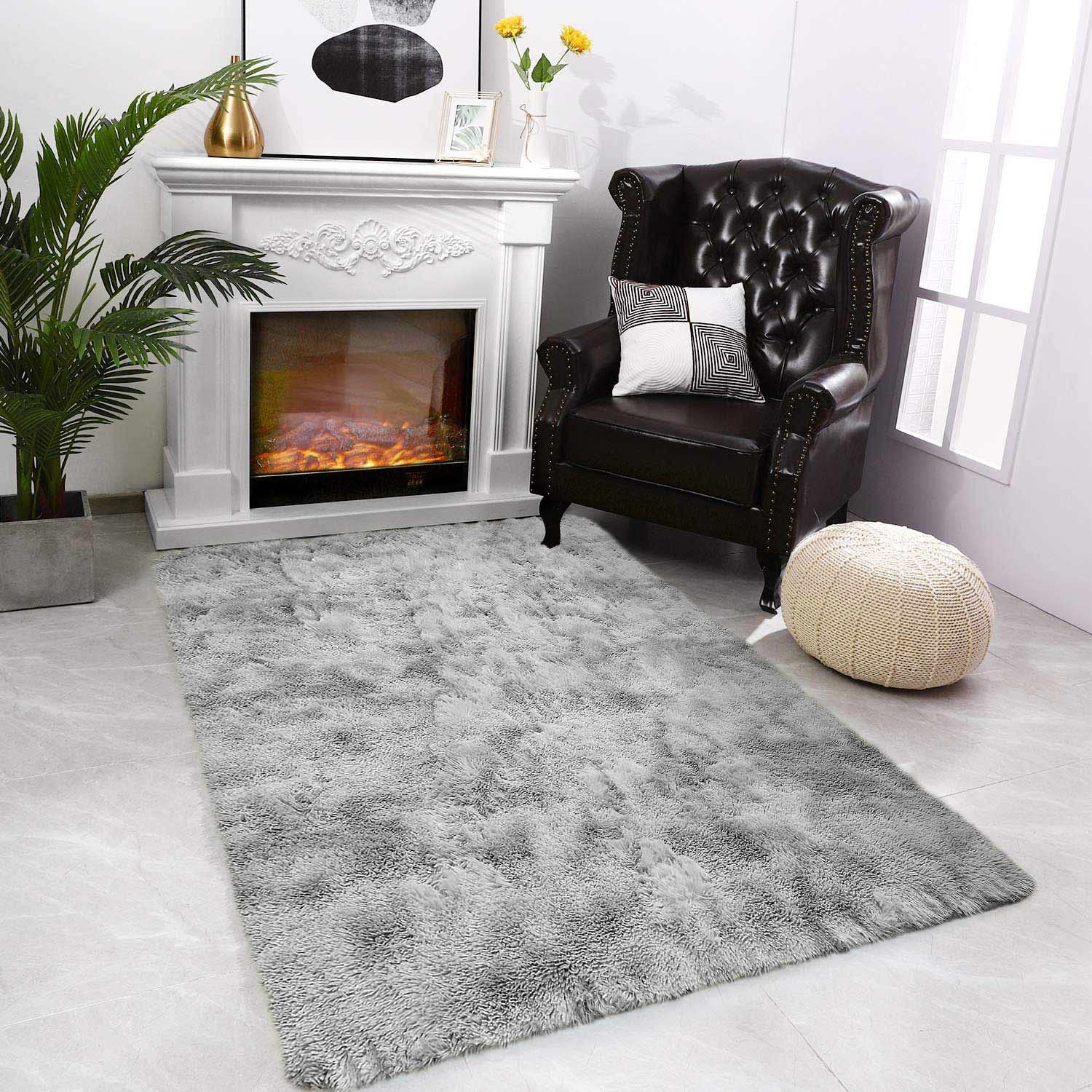 JURLEA Rugs Living Room - Modern Soft Fluffy Shaggy Rugs for Bedroom Nursery Bedside Large Non-Slip Plush Area Rug Carpet Home Decor (Grey White, 80 x 120 cm)