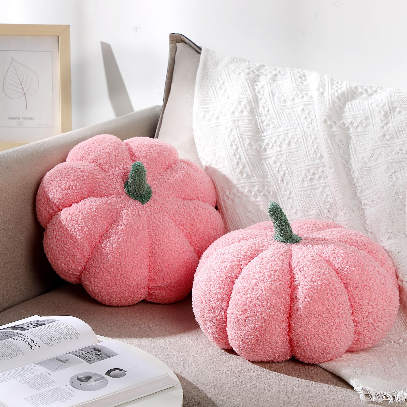 Photo 1 of Queekay 2 Pcs Pumpkin Throw Pillow Cushion 11 x 9.5 Inch Fall Decor Halloween Simulated Pumpkin Sofa Throw Pillow 