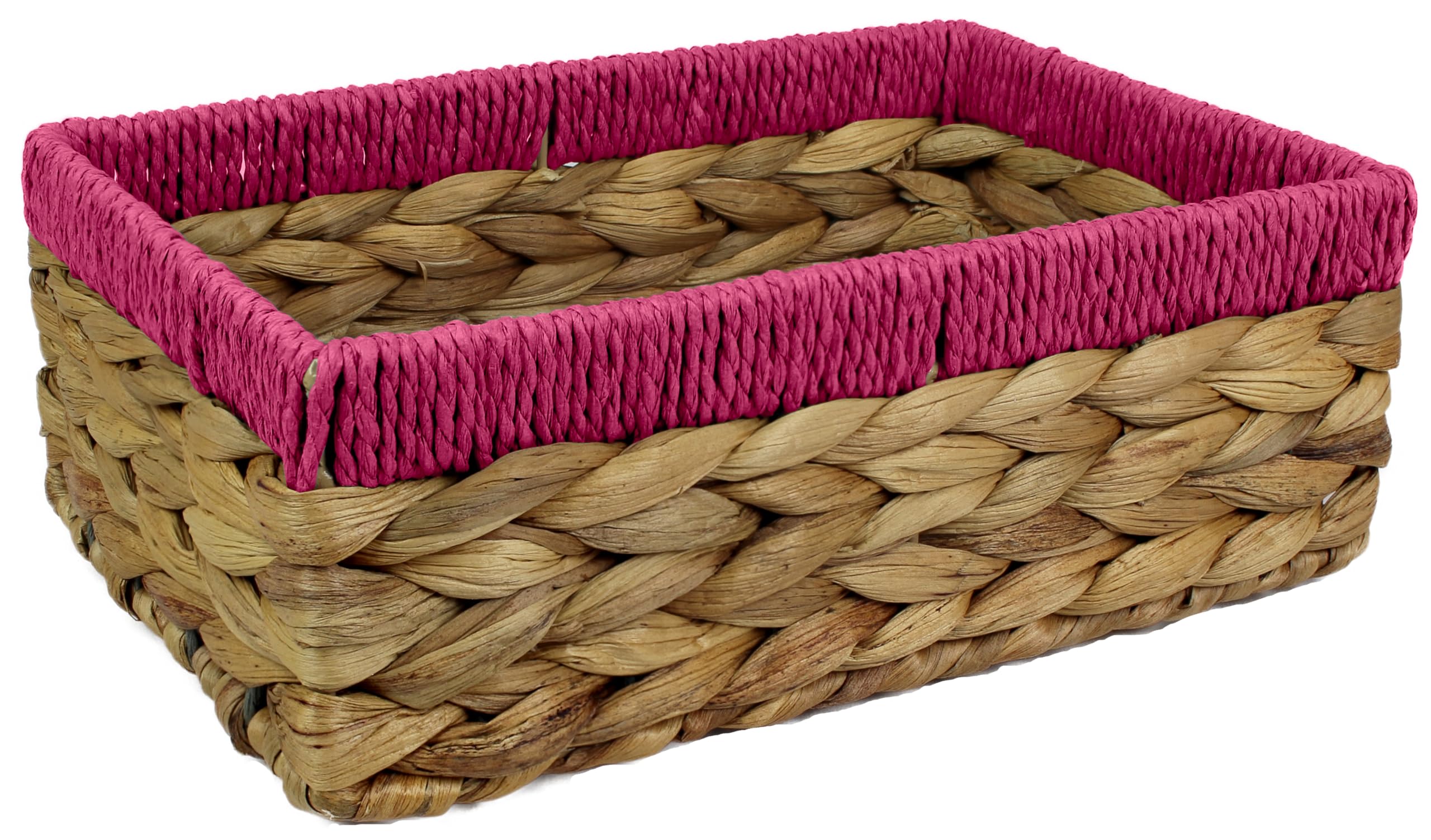 Rectangular Water Hyacinth Small baskets for storage Natural and Pink wicker basket shelves open Decorative gift box Small bathroom mini tray makeup bathroom Kitchen organiser (Medium 22cm, 1, Pack)