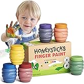 Honeysticks Non Toxic Finger Paint (6 Bright Colors), Washable from Skin, Safe Finger Painting for Toddlers, Kids Ages 1-3, 2-4, 3-5, Perfect First Paint for Little Artists Age 1+, Water Based, Eco
