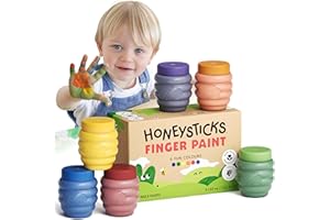 Honeysticks Non Toxic Finger Paint (6 Bright Colors), Washable from Skin, Safe Finger Painting for Toddlers, Kids Ages 1-3, 2-4, 3-5, Perfect First Paint for Little Artists Age 1+, Water Based, Eco