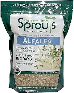 Nature Jims Alfalfa Sprout Seeds – 16 Oz Organic Sprouting Seeds – Non-GMO Premium Alfalfa Seeds – Resealable Bag for Longer Freshness – Rich in Vitamins, Minerals, Fiber