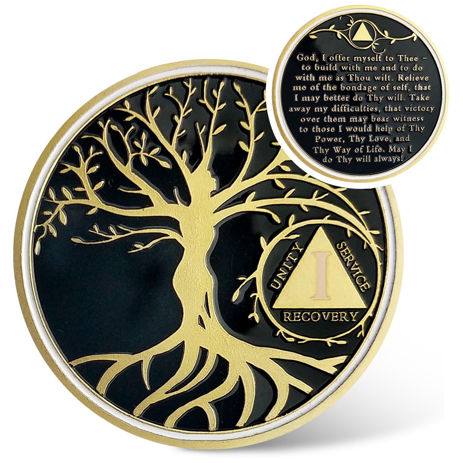 Photo 1 of 1 Year Sobriety Coin - Gold Tree of Life AA Coins - Recover Na AA Chips and Medallions - 1-40 Prime Living Clean Sobriety Chip Token - Narcotics Alcoholics Anonymous Gifts for Men Women