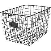 Spectrum Small Wire Basket with Label Plate Industrial Gray Square Wire Storage Basket for Kitchen Bathroom Laundry Pantry Closet Toy Under Sink Organization, Small Wire Basket Organizer for Storage