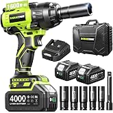 Robustrue 1600N.m (1180ft-lbs) Cordless Impact Wrench, 1/2 High Torque Brushless Impact Gun, 2400RPM Power, 2 x 4.0Ah Batteries, Fast Charger, Impact Wrench for Heavy Duty Truck RV Mower