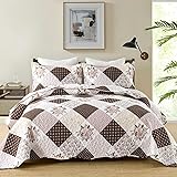 Dinjoy Floral Plaid Patchwork Quilt Set King