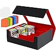 NEWLOOP Trading Card Storage Box - 2400+ Commander Card Deck Case with See-through Display Top for Magic the Gathering TCG YuGiOh, TCG MTG PTCG Box with 12 Dividers 4 Supporters, Black and Red