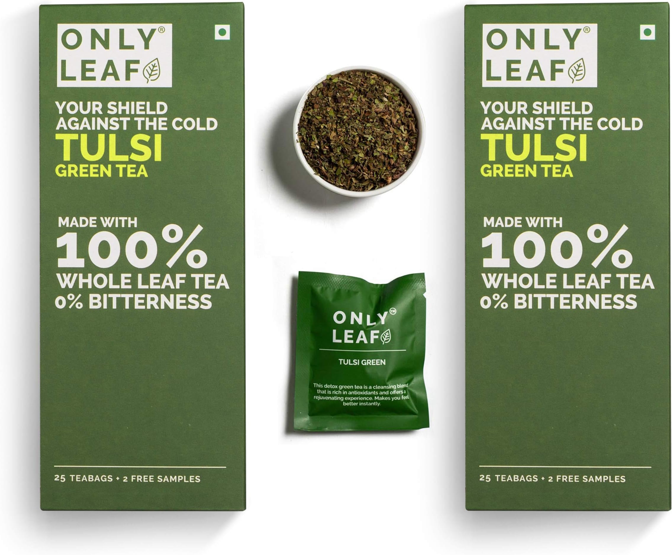 Onlyleaf Tulsi Green Tea , 52 Tea Bags (50 Tea Bags + 2 Free Exotic Samples)