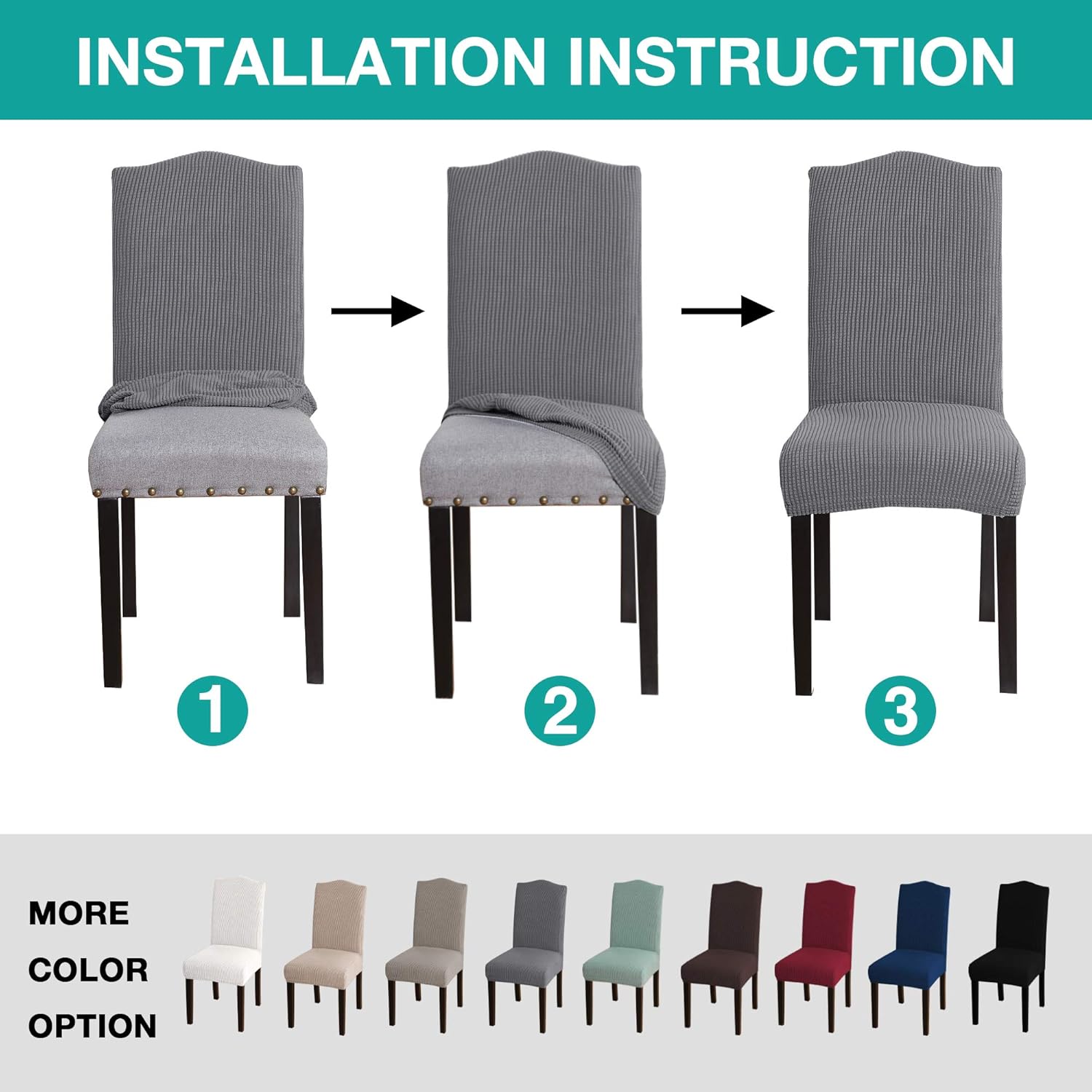 Turquoize Chair Covers for Dining Room Dining Chair Covers Set of 2 Stretch Dining Chair Slipcover Parsons Chair Covers Removable Chair Protector Covers for Dining Room, Hotel, Ceremony (2, Grey): Furniture & Decor