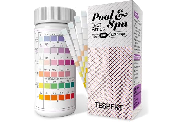 TESPERT Pool and Spa Test Strips Hot Tub Test Strips 7-in-1 125 Strips Pack, Chemistry Test Kit for Test Bromine, Total Alkal