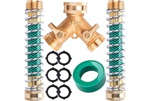 ORAEVY Brass 2 Way Hose Splitter, 3/4" Brass Y Way Garden Hose Connector with 2 Pcs Garden Hose Extension Adapter and 6 Rubber Washers