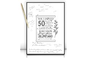 DOUBLESHOOT Black Frame Sign Poster 50th Birthday Decorations for Men & Women 12"x16"- 50 Birthday Party Favors, Guest Book Alternative – With Pen & Wall Hanger – 50 Years Old Gifts for Him & Her