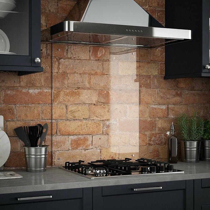 W Waterstone Clear Glass Kitchen Splashback Pre-Drilled Fixings 7 Sizes