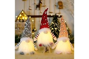 3Pcs Sequin Christmas Gnomes Plush with Light Handmade Swedish Santa Gnomes Plush with Sequin Hat, Christmas Elf Decoration O