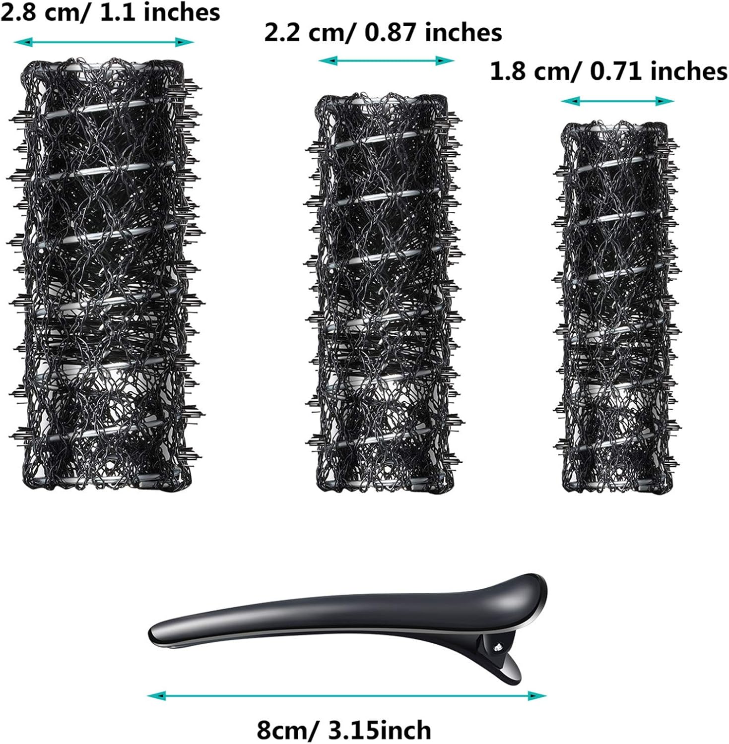 48 Pieces Wire Mesh Hair Rollers Set Hair Perm Rods Hairdressing Wave Curlers with Duck Teeth Tresses Clips(0.71/ 0.87/ 1.1 Inch) - Image 3
