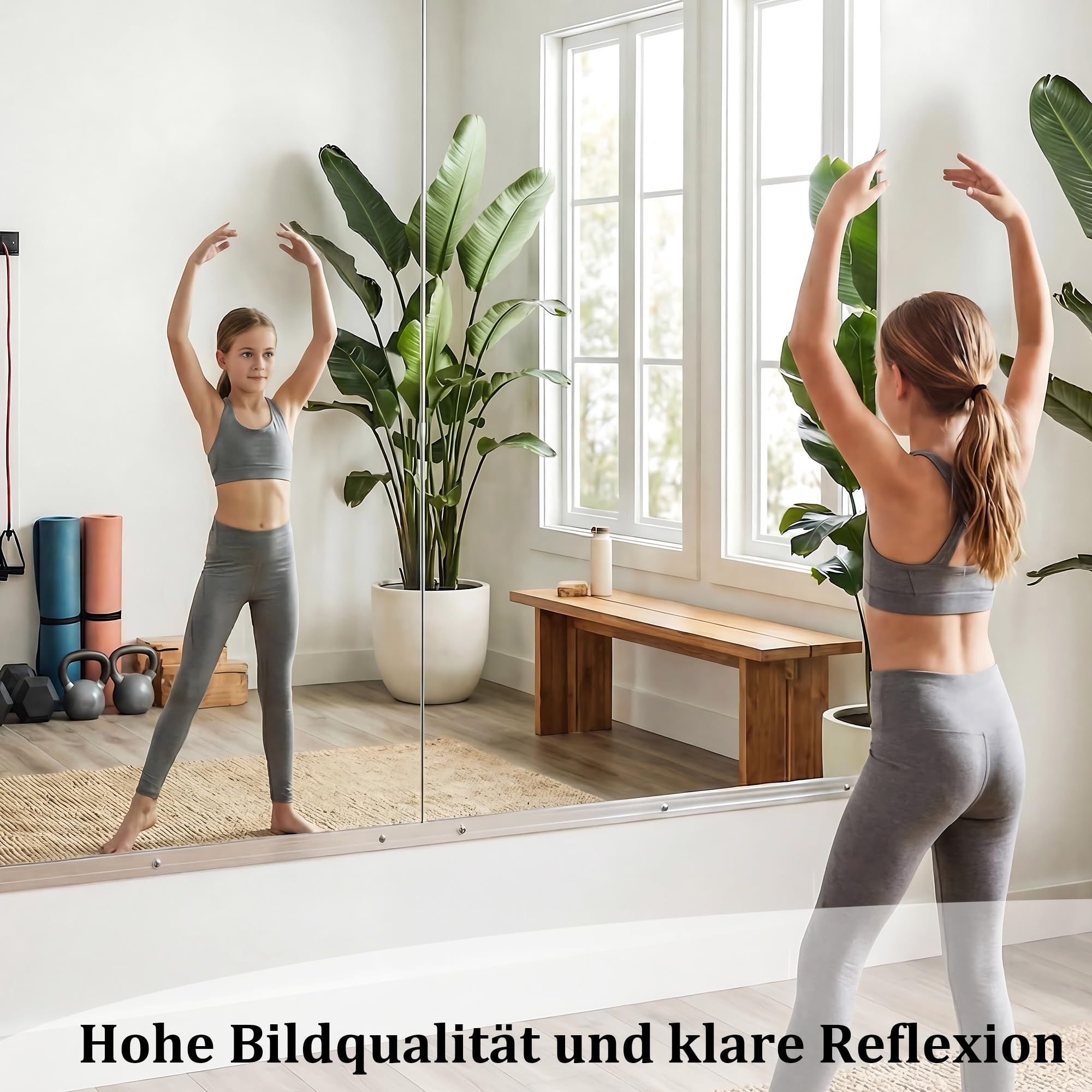 BEAUTYPEAK Wandspiegel 2PCS 121x60 cm, Groß Ganzkörper Spiegel für Gym Wand 5