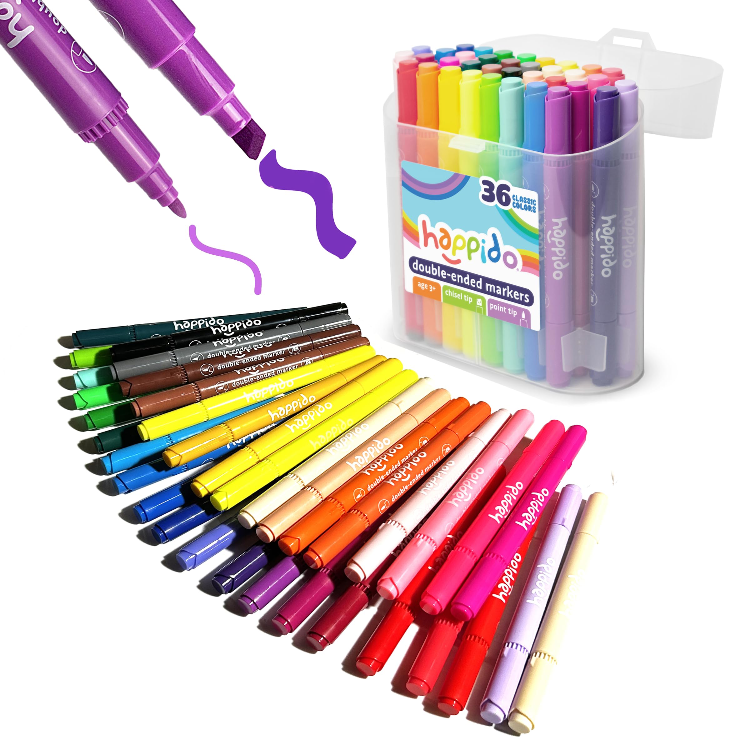 Photo 1 of Double Sided Marker Sets for Kids Happido, Set of 36 Water Based Non Toxic Markers with Case, Great School Supplies, Art and Stationery Set Back to School Supplies