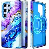 Casetego for Galaxy S23 Ultra Case,Compatible with MagSafe,[Military Grade Drop Test] Full Body Protection Slim Shockproof Rugged Marble Women Case for Samsung Galaxy S23 Ultra 6.8 inch,Azure Blue