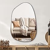 Perfnique Irregular Wall Mirror Asymmetrical Mirror, 40''x26'' Black Wood Framed Mirror for Bathroom Bedroom Living Room Entr