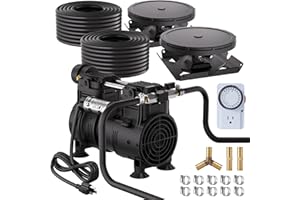 HQUA PAS20 Pond & Lake Aeration System for Up to 3 Acre, 3/4 HP Compressor + Two 100' Weighted Tubing + 2 Diffusers