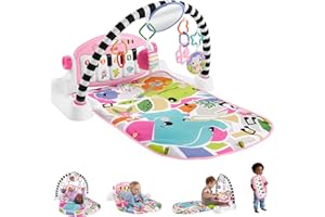 Fisher-Price Baby Playmat Glow and Grow Kick & Play Piano Gym, Pink Musical Learning Toy with Developmental Activities for Ne