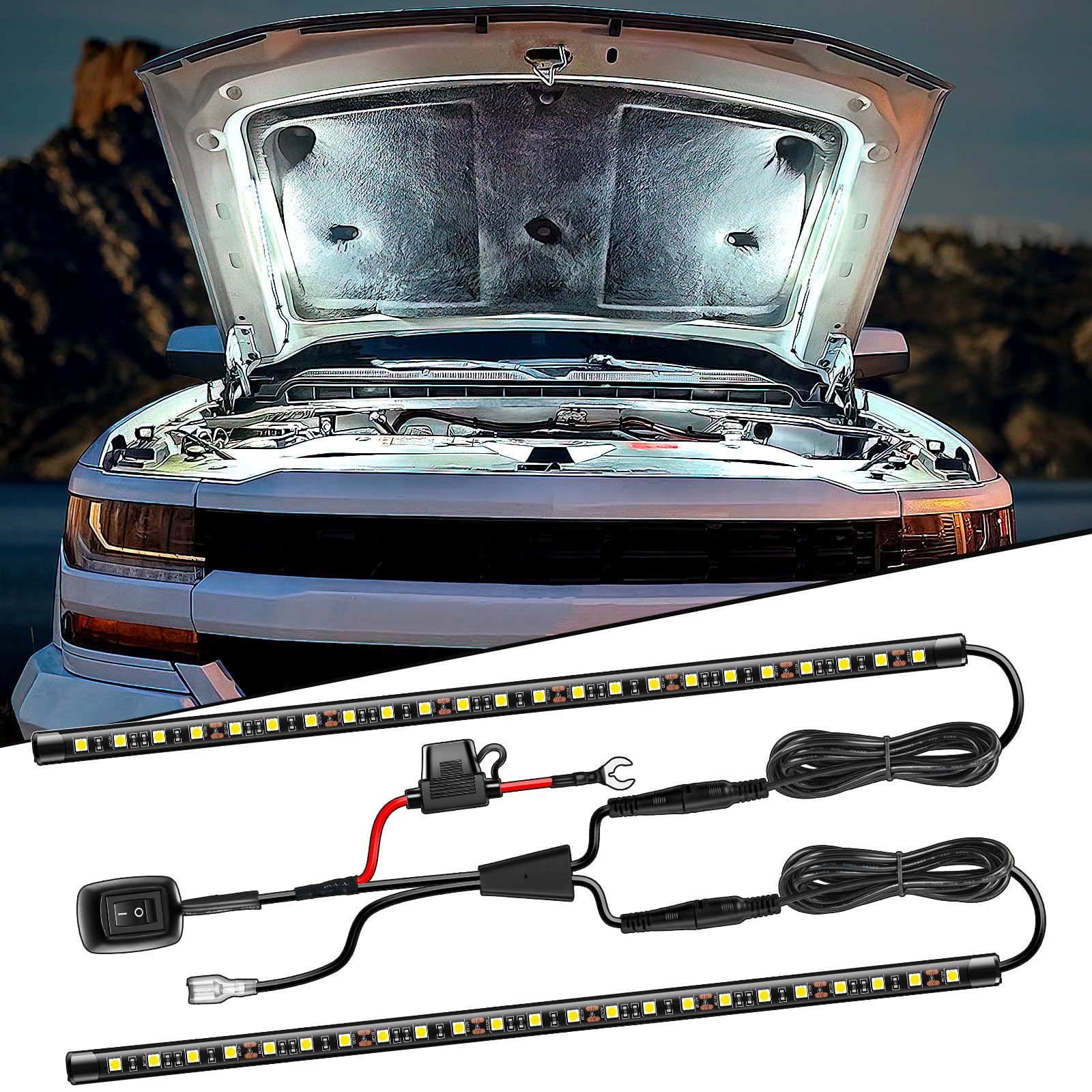 Photo 1 of Nilight 2pcs Under Hood Light Strip 42LED Waterproof Underhood Work Light with On/Off Switch Blade Fuse Engine Bay Repair Light White 12V for Car Truck SUV