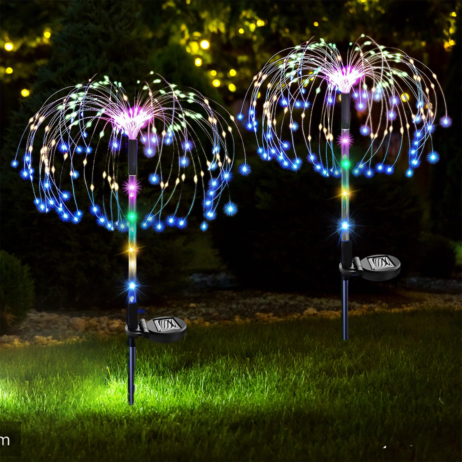 【2 Pack】 120 LED Solar Fireworks Lights, XRR Solar Lights Outdoor with Glowing Stakes 2 Modes Garden Ornaments Starburst Fairy Lights for Trees Patio Wedding Christmas Decor (Multicolor)