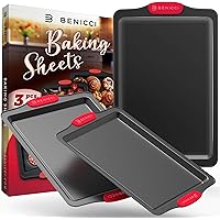 BPA Free Nonstick Baking Sheets w/ Silicone Handles in a Pack of 3 - Deluxe Cookie Sheets with Large, Medium & Small…