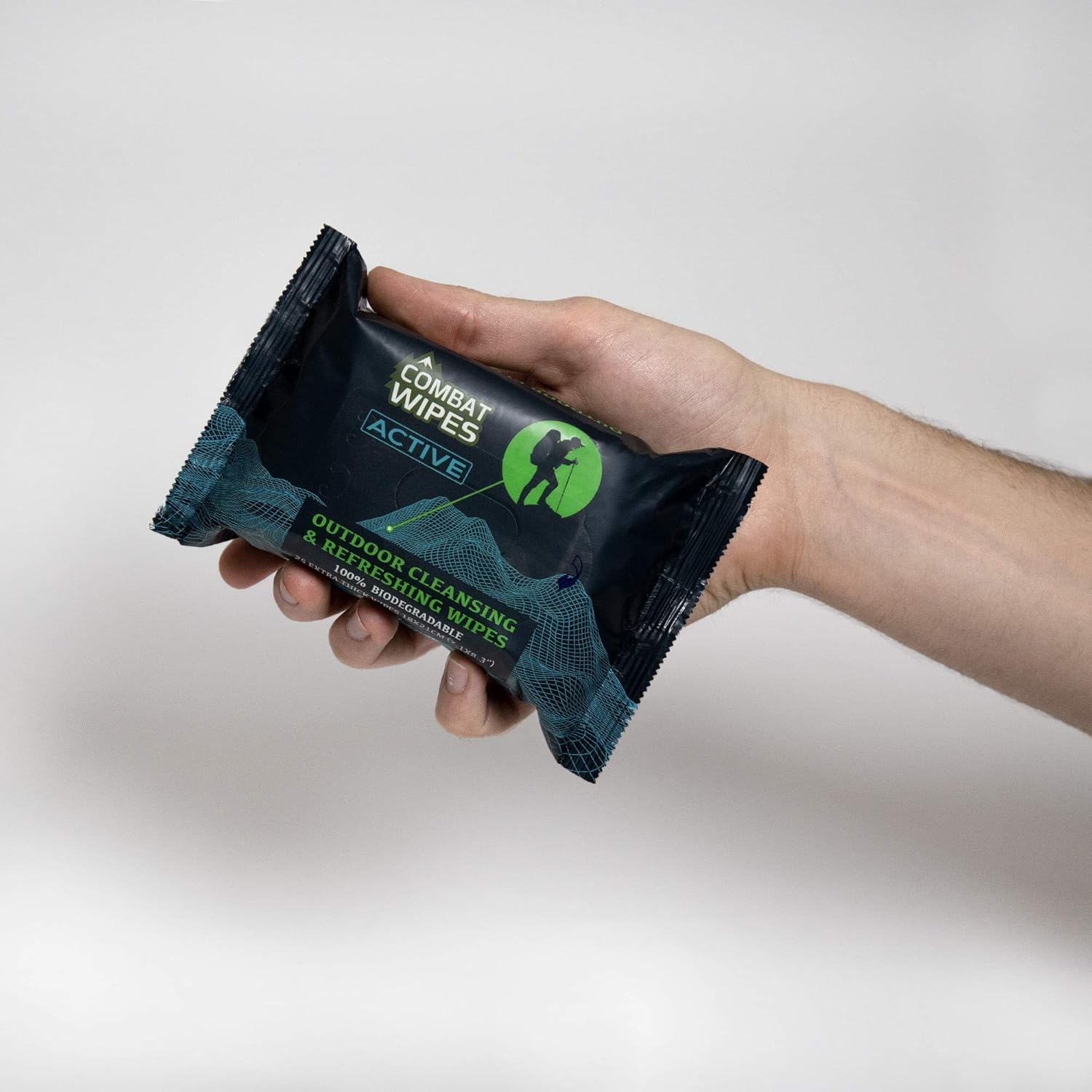 Combat Wipes Active Outdoor Wet Wipes | Extra Thick, Ultralight, Biodegradable, Body & Hand Cleansing/Refreshing Cloths for Camping, Gym & Backpacking w/Natural Aloe & Vitamin E (25 Wipes): Sports & Outdoors
