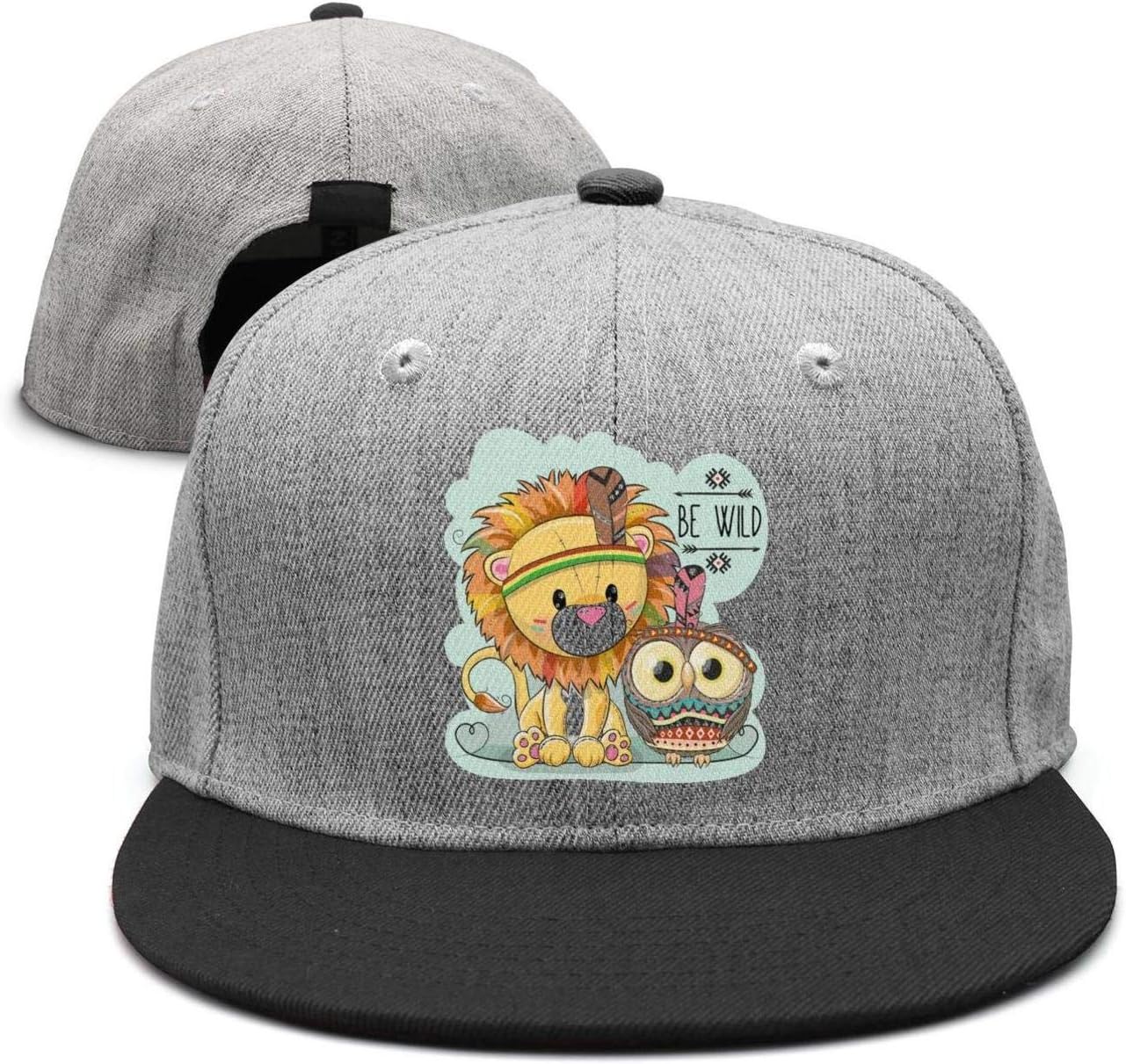 Unisex Adult Cute Cartoon Tribal Lion and owl Graphic Adjustable Trucker Cap