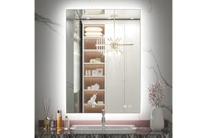 Keonjinn 36 x 24 Inch Backlit LED Mirror, Wall Mirror with 3 Colors Warm/Natural/White Backlight, High Lumen Bathroom Mirror 