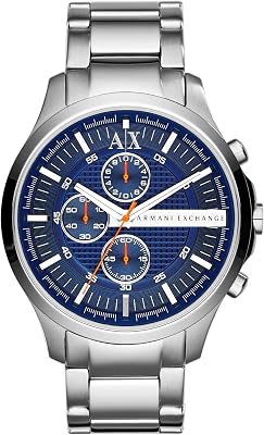 Orologio per uomo, Movimento cronografo al quarzo e cassa da 46 mm con cinturino in acciaio, Tono argento e blu