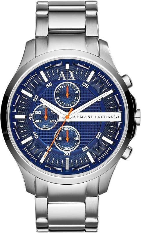 Orologio per uomo, Movimento cronografo al quarzo e cassa da 46 mm con cinturino in acciaio, Tono argento e blu