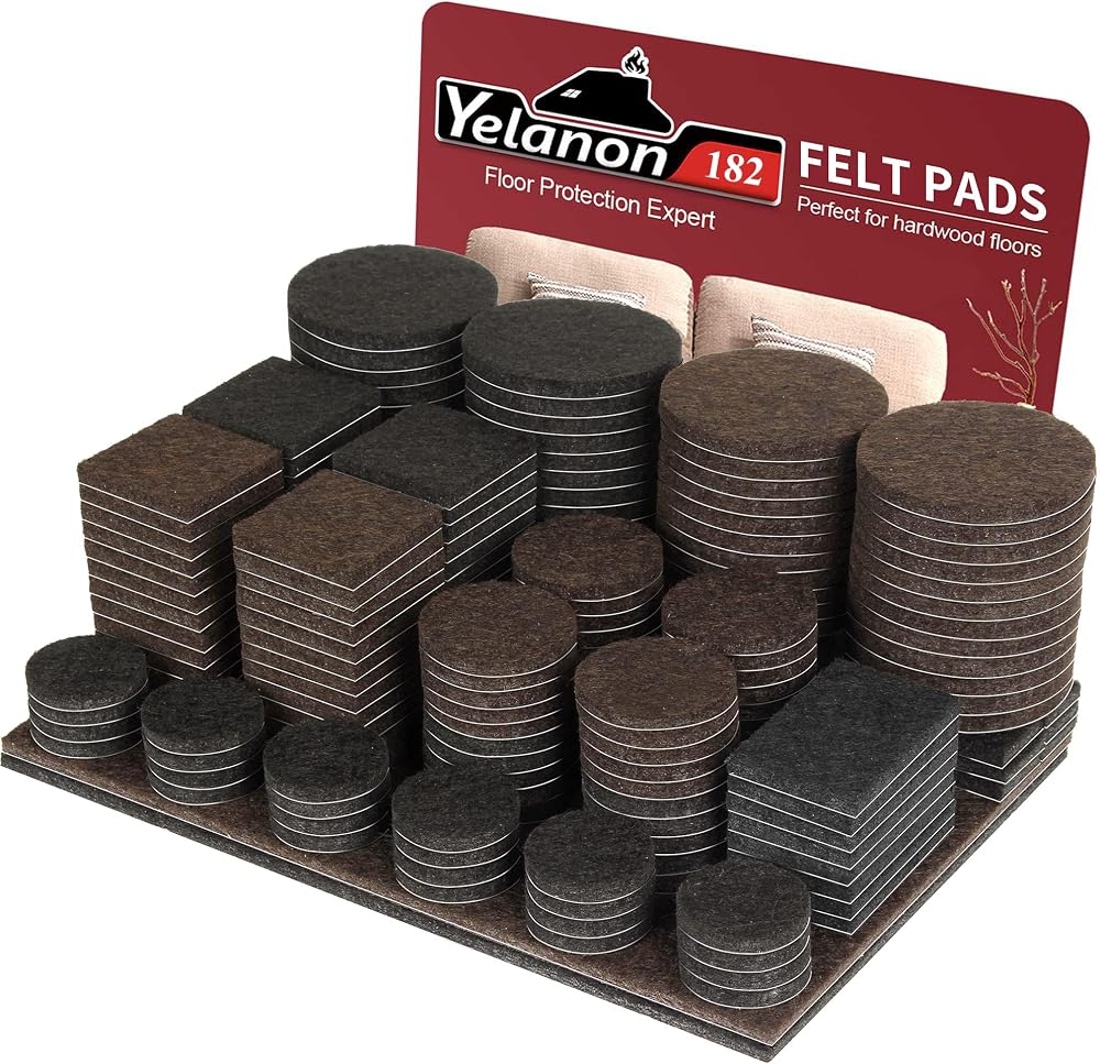 Yelanon Felt Furniture Pads 182 Pcs Self Adhesive Anti Scratch Floor Protectors