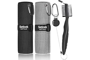 Seticek 2 Pack Golf Towel (16" X 16") with Golf Club Brush, Microfiber Waffle Pattern Golf Towels for Golf Bags for Men,Essential Golf Combo Cleaning Kit (Black+Gray)