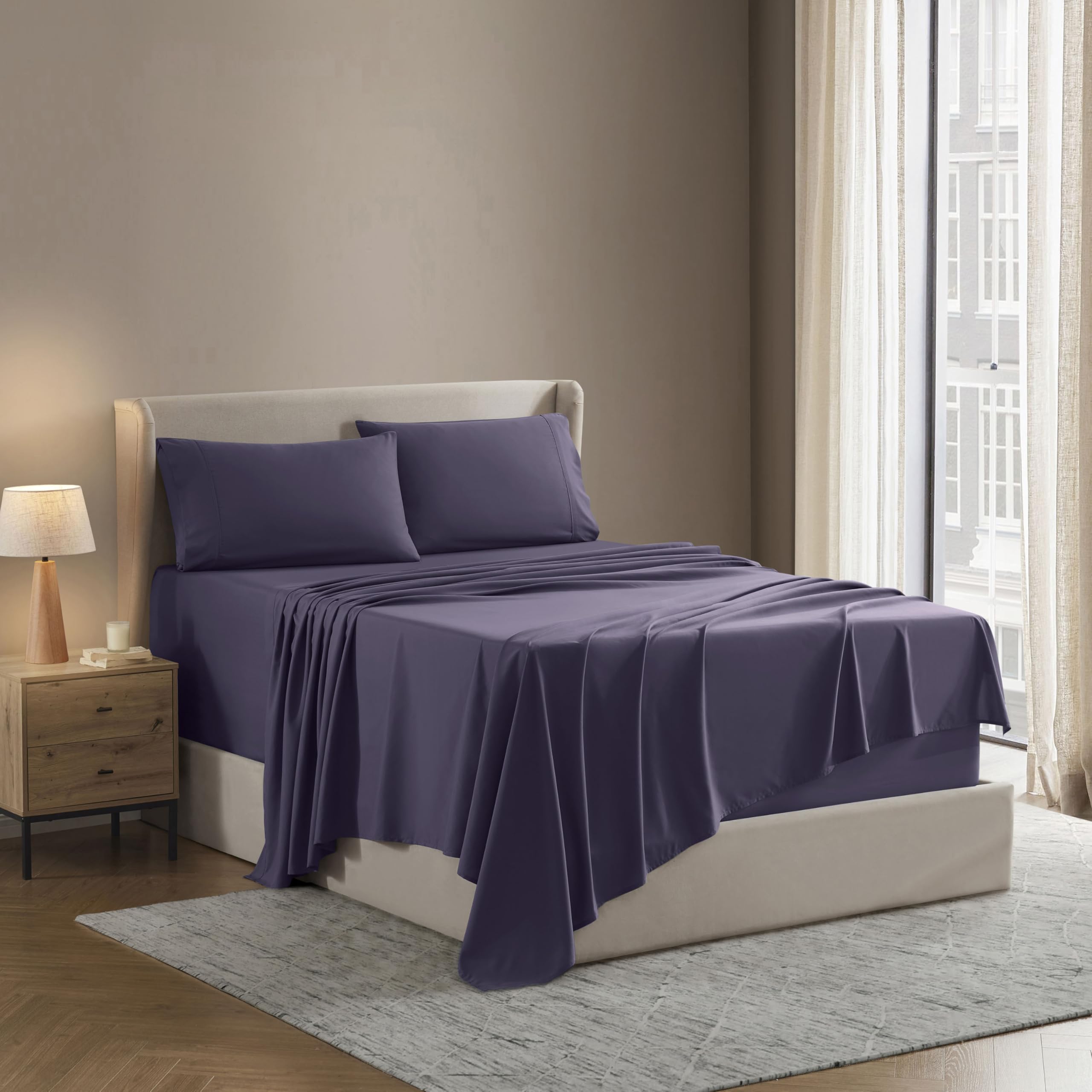 Photo 1 of Nestl King Sheet Set - Luxury 1800 Ultra-Soft Microfiber King Bed Sheets - Double Brushed - Deep Pockets - Easy Fit - 4 Piece Set - Bedding Sheets & Pillowcases (King, Purple)