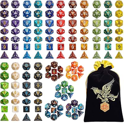 QMay Polyhedral Dice Set 7 Sided DND MTG 20 Sets 140pcs with Pouch
