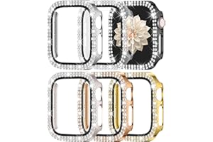 Adorve 6 Pack Bling Covers for Apple Watch Screen Protector 40mm Series 6/5/4/SE3/SE2 Women, Glitter Diamond Bumper Case with Tempered Glass Overall Protection Anti-Scratch Face Cover for iWatch 40mm