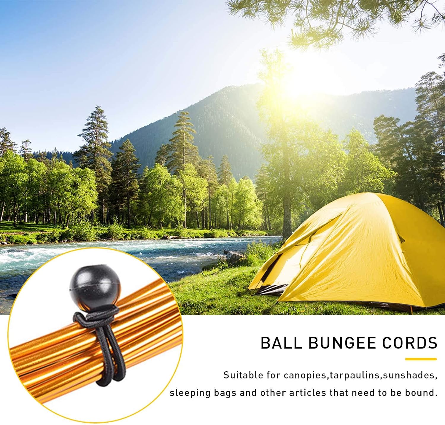 Ball Bungee Cords, Heavy Duty 6'' Ball Bungee Cord and 9 inch Elastic String Canopy Tarp Tie Down Straps Tent Fix Rope for Camping Tents Cargo 50 PCS - - 