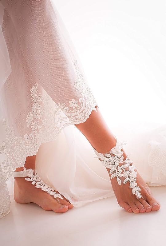 Ivory Lace Barefoot Sandals, Bridal accessory, Nude shoes, Foot thongs, French Lace