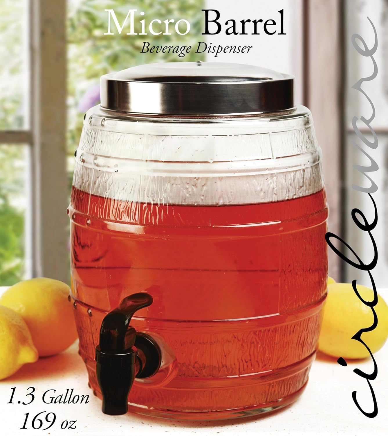  | Circleware Barrel Shaped Sun Tea Jar Beverage Dispenser, Fun Party Entertainment Home Kitchen Glassware Water Pitcher for Juice, Beer, Kombucha & Cold Drinks, Lead-Free, 1.3 Gallon, Keg: Iced Beverage Dispensers