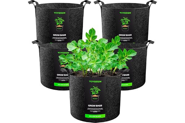 VIVOSUN 5-Pack 10 Gallon Plant Grow Bags Fabric Pots with Handles | 300G Thickened Nonwoven Fabric, Excellent Drainage, Healt