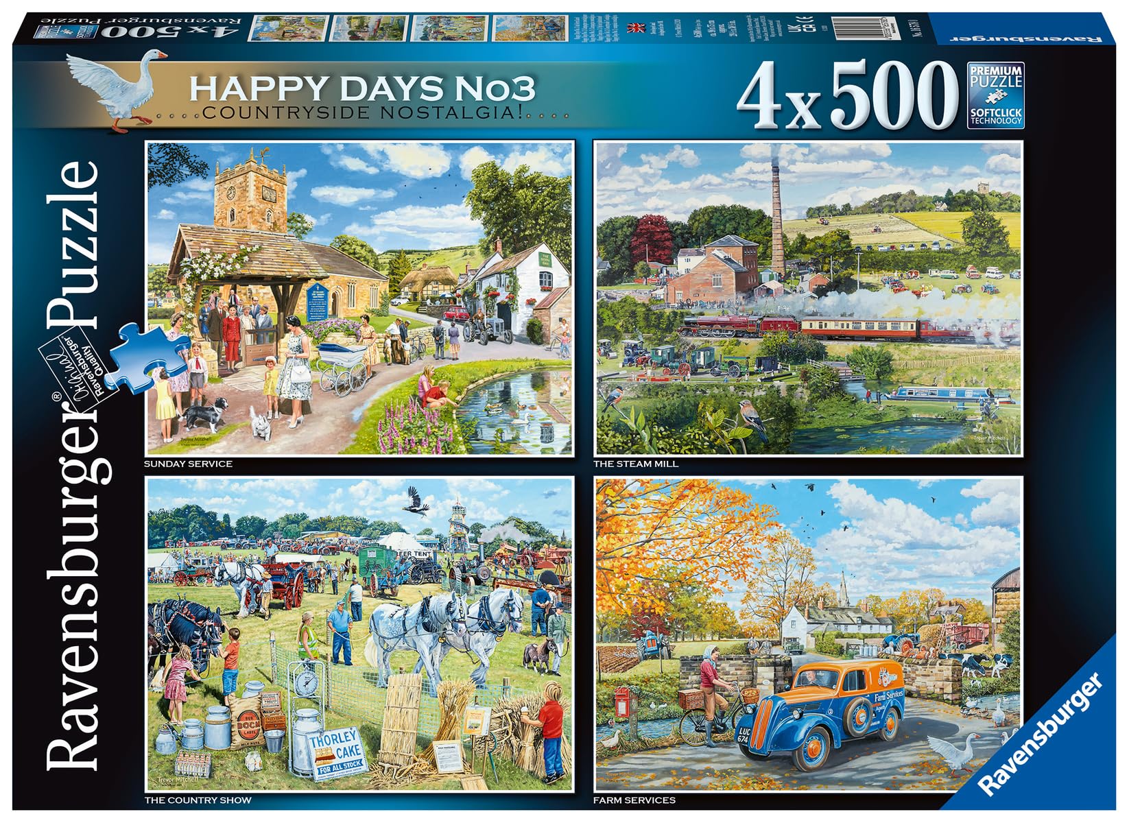 Ravensburger Happy Days No.3 Countryside Nostalgia 4x 500 Piece Jigsaw Puzzles for Adults and for Kids Age 10 and Up