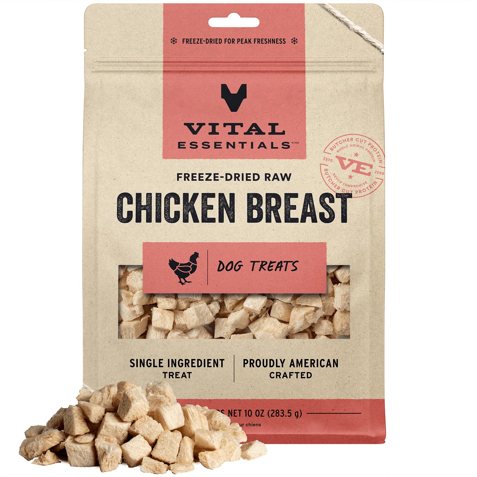 Photo 1 of **FINAL SALE, EXP:05/21/2027** Vital Essentials Chicken Breast Dog Treats, 10 oz | Freeze-Dried Raw | Single Ingredient | Premium Quality High Protein Training Treats | Grain Free, Gluten Free, Filler Free