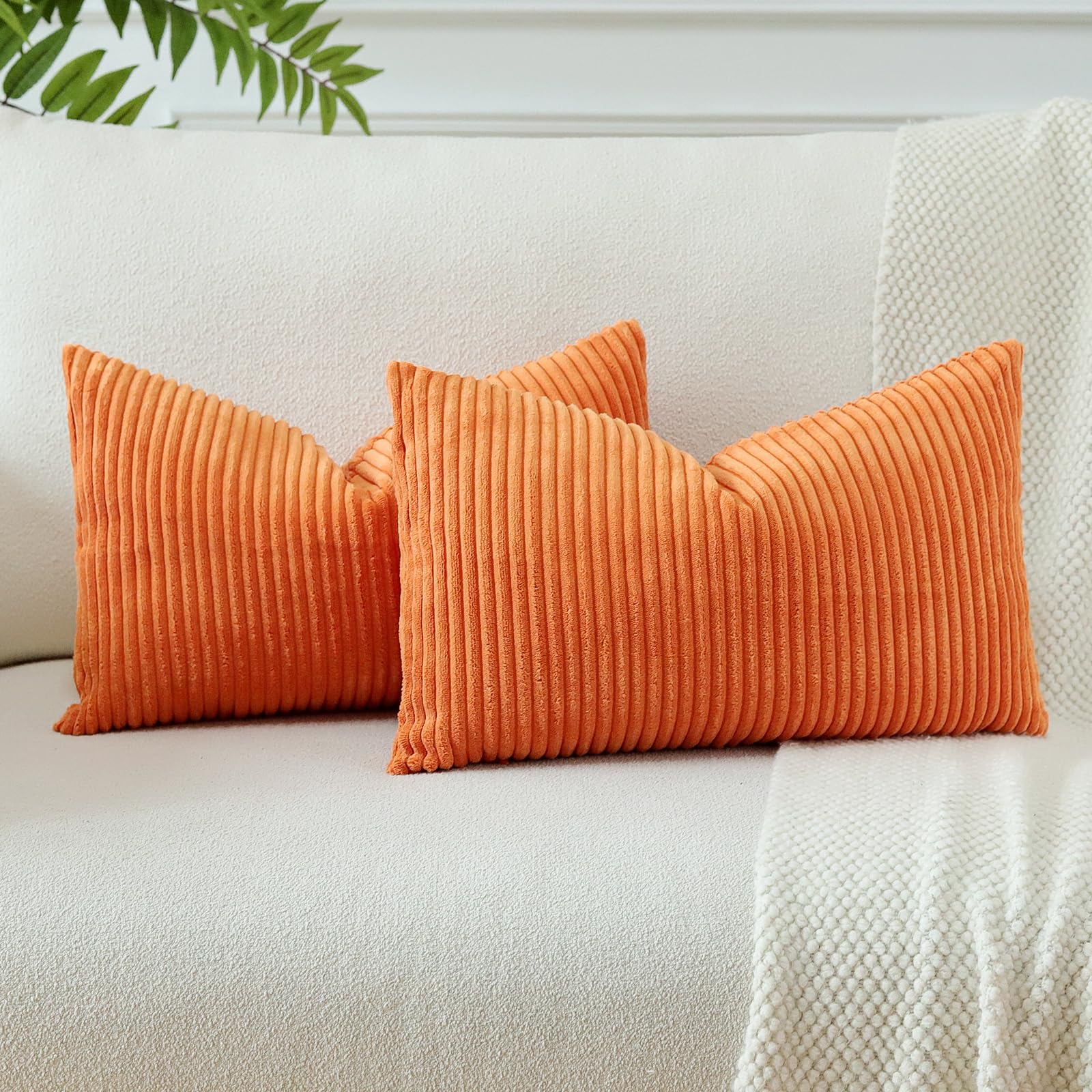 JOTOM Set of 2 Soft Corduroy Striped Cushion Covers 30x50 cm Boho Decorative Throw Pillow Covers Lumbar Cushion Case Couch Home Decor Pillowcases for Sofa Bedroom 12x20 Inch (Orange) โ image 1