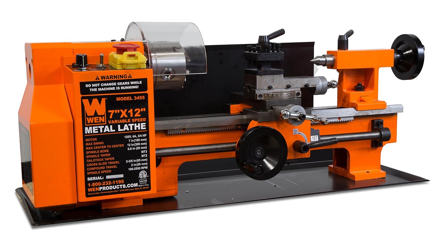 WEN 3455 Variable Speed 7 by 12 Inch TwoDirection Benchtop Metal Lathe